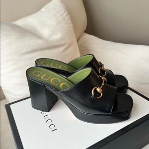 Gucci Slide Leather Platform Sandals